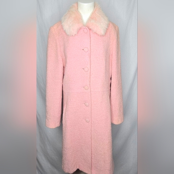 Arden B Jackets & Blazers - Arden B. LUXE Pink Wool Blend Bouclé‎ Long Coat w/ Removable Faux Fur Collar L